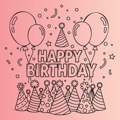 Obraz premium Happy birthday celebration with balloons and party hats illustration