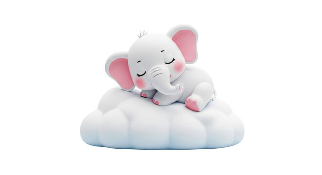 Cute cartoon elephant sleeping on a cloud