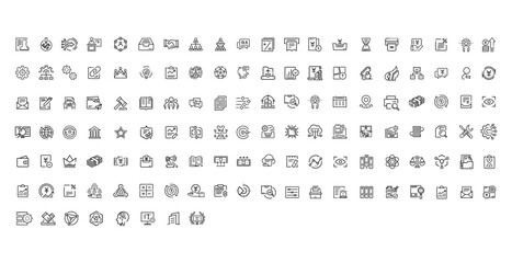 Basic artificial intelligence icons collection including AI letters, brain, neural network, chip, robot core concepts