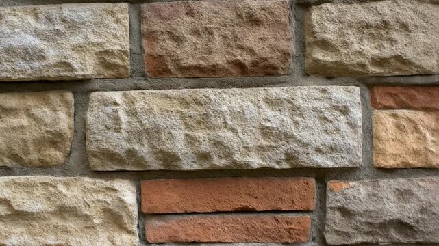 stone brick wall with red bricks.