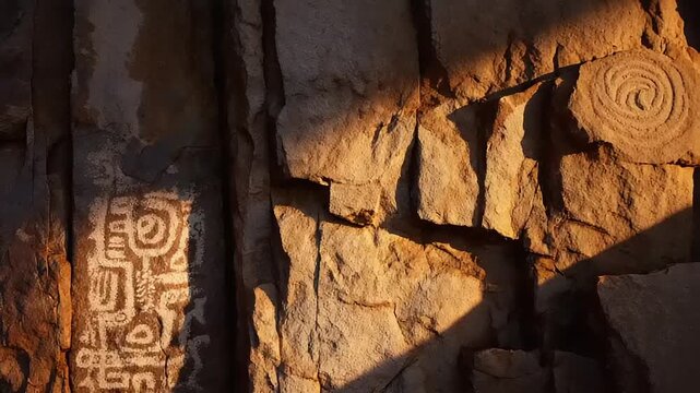 Ancient Rock Carvings in Cave Entrance.