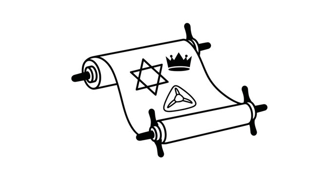 A black and white image of a jewish scroll with symbols