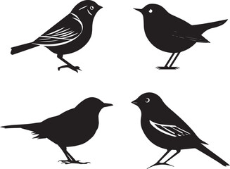 Obraz premium Sparrow Bird Sitting Black silhouette vector