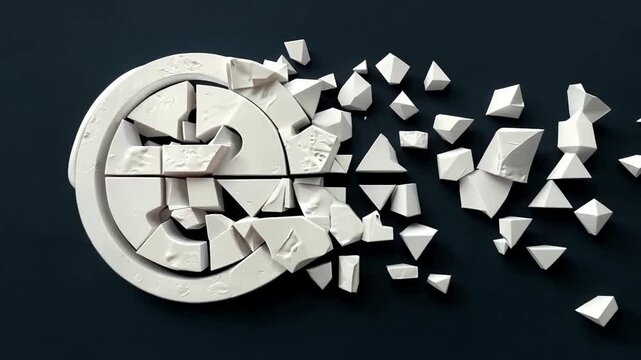 Breaking Coin Fragmenting into Pieces Slow Motion.