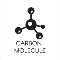 Black icon in flat style of carbon molecules. Organic compound, chemical element. Web logo. Vector graphic label on a gray background