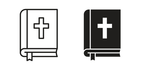 Fototapeta premium Bible icon silhouette. Editable stroke. Line vector illustration design