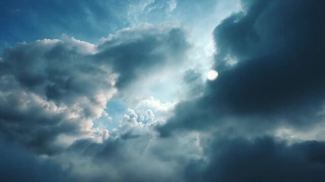 Dramatic Cloud Formation with Rays of Light Breaking Through Sky