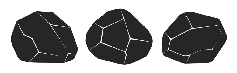 Rock Boulder Silhouette Vector Icon Set, professional vector pack showing different rock formations, rugged stone shapes, and boulder icons, scalable graphics perfect for environmental, construction,  © WelcomeJune