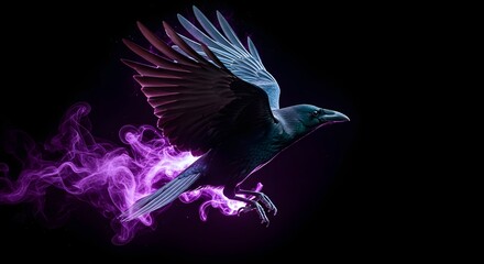 Fototapeta premium Mystical raven with purple smoke on a dark background