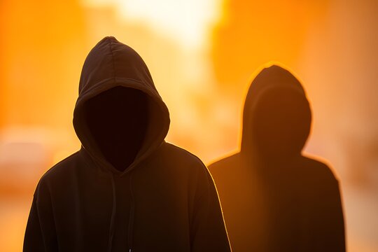 Anonymous person wearing hoodie standing against bright sunlight