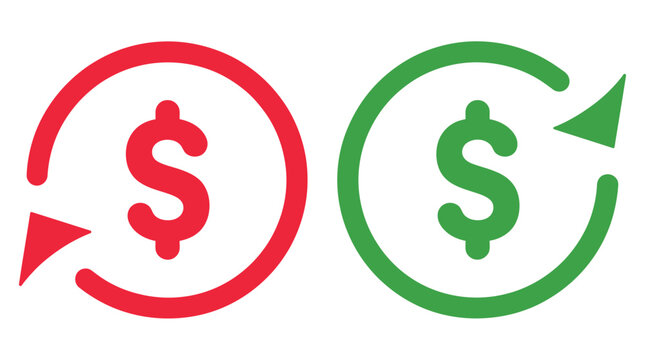 Cost reduction icon vector, cost savings icon, dollar decrease sign, cost symbol dollar increase and decrease icon