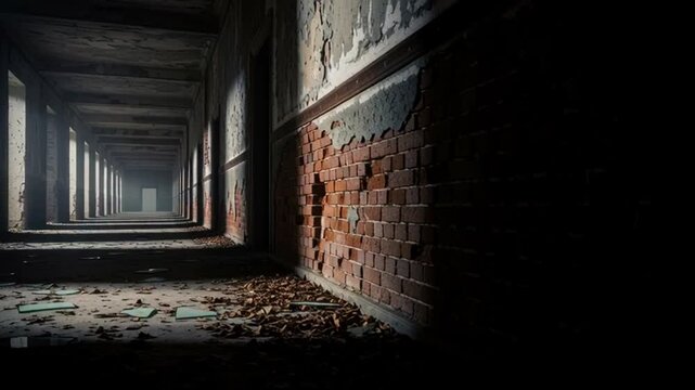 Dark Abandoned Tunnel with Exposed Brickwork.