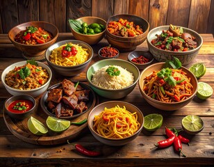 Indonesian Culinary Feast with Traditional Spicy Dishes and Noodles