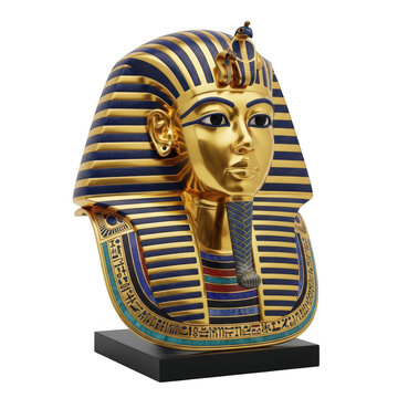 Ancient egyptian pharaoh with golden mask and ornate headdress isolated on transparent background