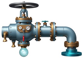 A large metal pipe with a valve and gauges