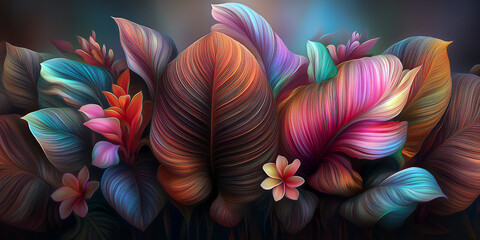 Obraz premium Luxurious botanical design. Richly detailed foliage with vibrant textures. Opulent natural elements enhancing surface and fashion visuals only