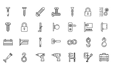 Hardware Fasteners Tools Outline Icons