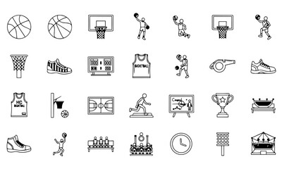 Basketball Sports Equipment Outline Icons © Mahmudul