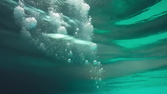 Bubbles Rising Through Calm Ocean Water in Underwater Scene