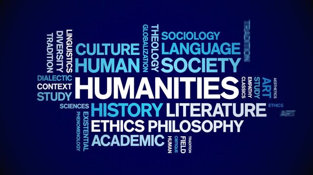 Humanities animated word cloud-text design animation tag kinetic typography seamless loop.