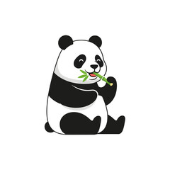Naklejka premium Cute cartoon panda eating bamboo, isolated on white background, vector illustration