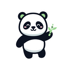 Naklejka premium Cute Cartoon Panda Holding Bamboo Branch, Adorable Animal Illustration