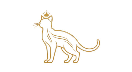 Fototapeta premium Elegant golden line art illustration of a majestic cat with a crown, symbolizing luxury, royalty, and sophisticated pet branding for upscale designs