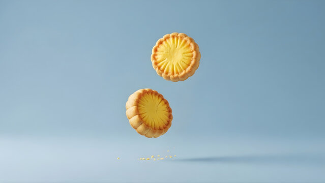 Floating Nastar Pineapple Tart Cookies on Blue Background