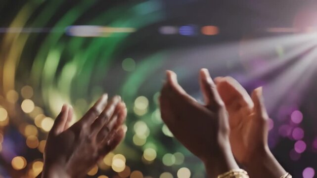 Green Screen clapping hands on color background applause scene 4 with distortion, overlay, glitch, static noise, scan lines black background, 4k animated video loop