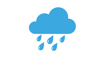 Vector illustration of a blue rain cloud with droplets falling down on a white background