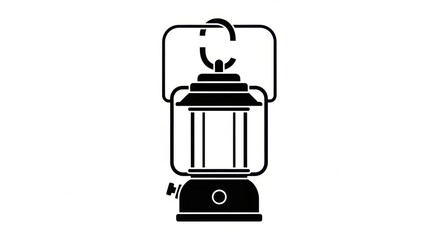 Vintage camping lantern illustration in black and white, perfect for outdoor adventure and travel themes © ARIF