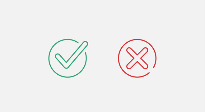 Green check mark and red cross icons on white background