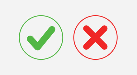 Green check mark and red cross icons on white background
