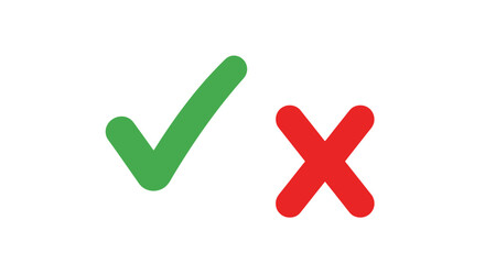 Green check mark and red cross on white background positive negative choices