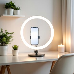 Ring light setup for content creation with mobile phone