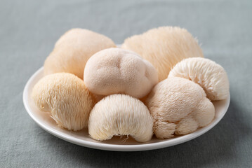 Fresh Lion's Mane mushroom (Hericium erinaceus) or Yamabushitake mushroom © nungning20