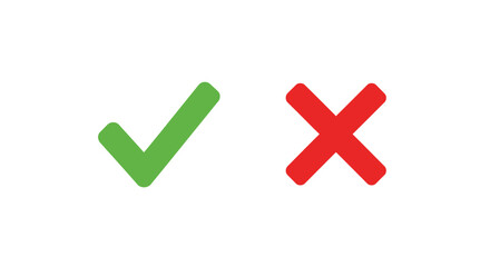 Green check mark and red x symbols on white background for choices