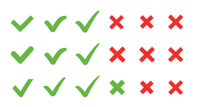 Green check marks and red crosses representing choices and decisions