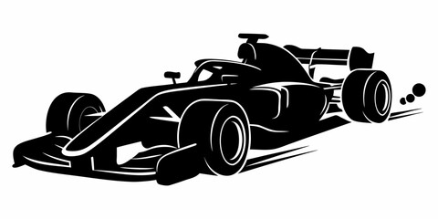 Obraz premium Formula Racing Car Black Silhouette Isolated on White Background