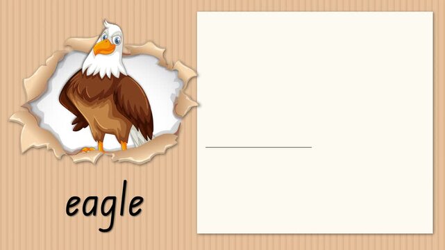 Educational Alphabet Animation for Letter E with Eagle Illustration and Handwriting Practice