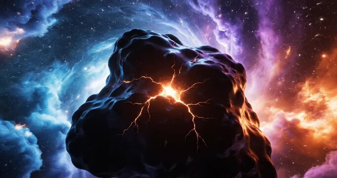Abstract cosmic formation with vibrant colors and dynamic energy in a stellar background