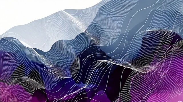 Dynamic layered liquid abstract animation with overlapping watercolor flows in a 4K digital landscape viewed from an elevated perspective