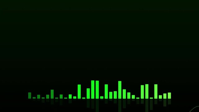 4K high-definition sound wave visualization with green bars on black background, displaying audio frequency levels in a digital music player interface