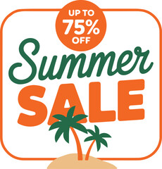 Fototapeta premium Orange and green summer sale banner with palm trees and discount text up to 75 percent off de