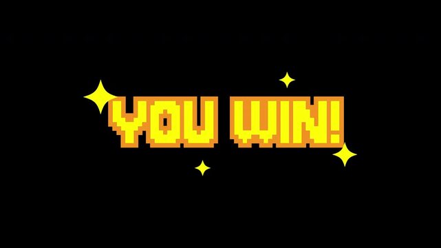 8 bit you win text on black background, ideal for gaming announcements, online competitions, social media posts, and victorythemed designs.