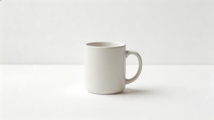 Obraz premium Serene Ceramic: A solitary, minimalist ceramic mug stands in stark simplicity, its clean lines and smooth texture creating a sense of calm and a hint of gentle warmth.