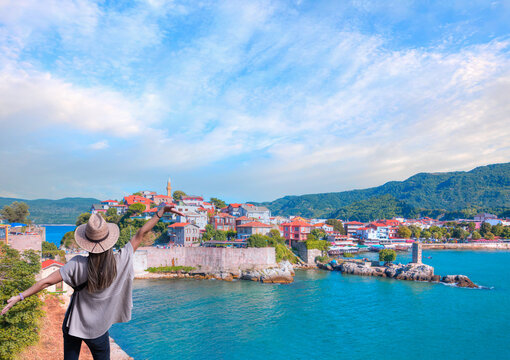 Beautiful cityscape on the mountains over Black-sea, Amasra - Amasra is a district of Bartın province in the Western Black Sea Region - Amasra, Turkey