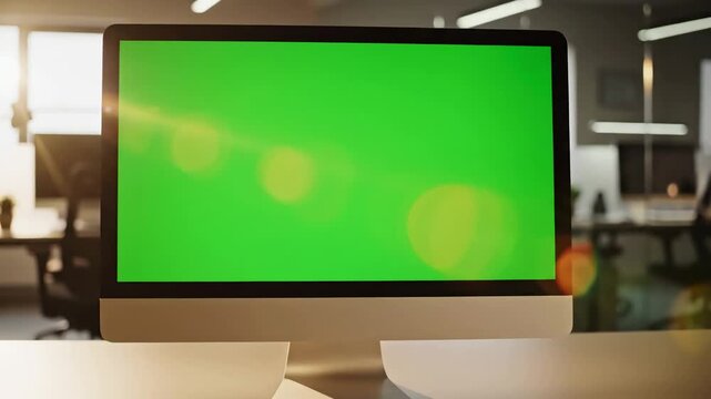Green Screen computer and mockup desktop in office for user interface website web design company technology digital marketing blank pc advertising ux software dashboard scene 2 with distortion