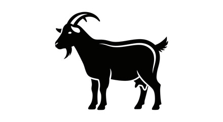 Black silhouette standing goat icon on clean white background