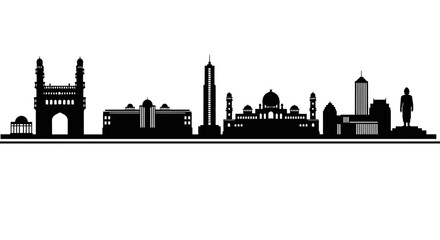 Obraz premium Hyderabad skyline silhouette with building reflections on transparent background